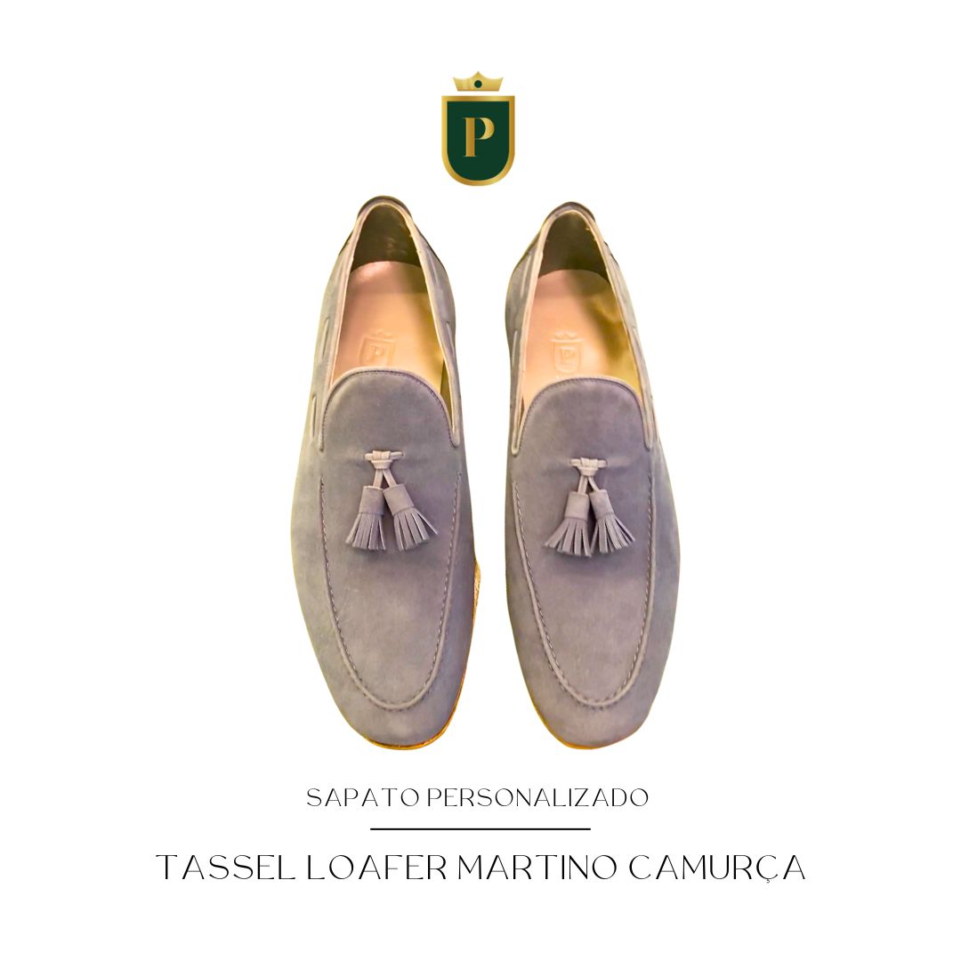 SAPATO PERSONALIZADO | TASSEL LOAFER MARTINO CAMURÇA AZUL