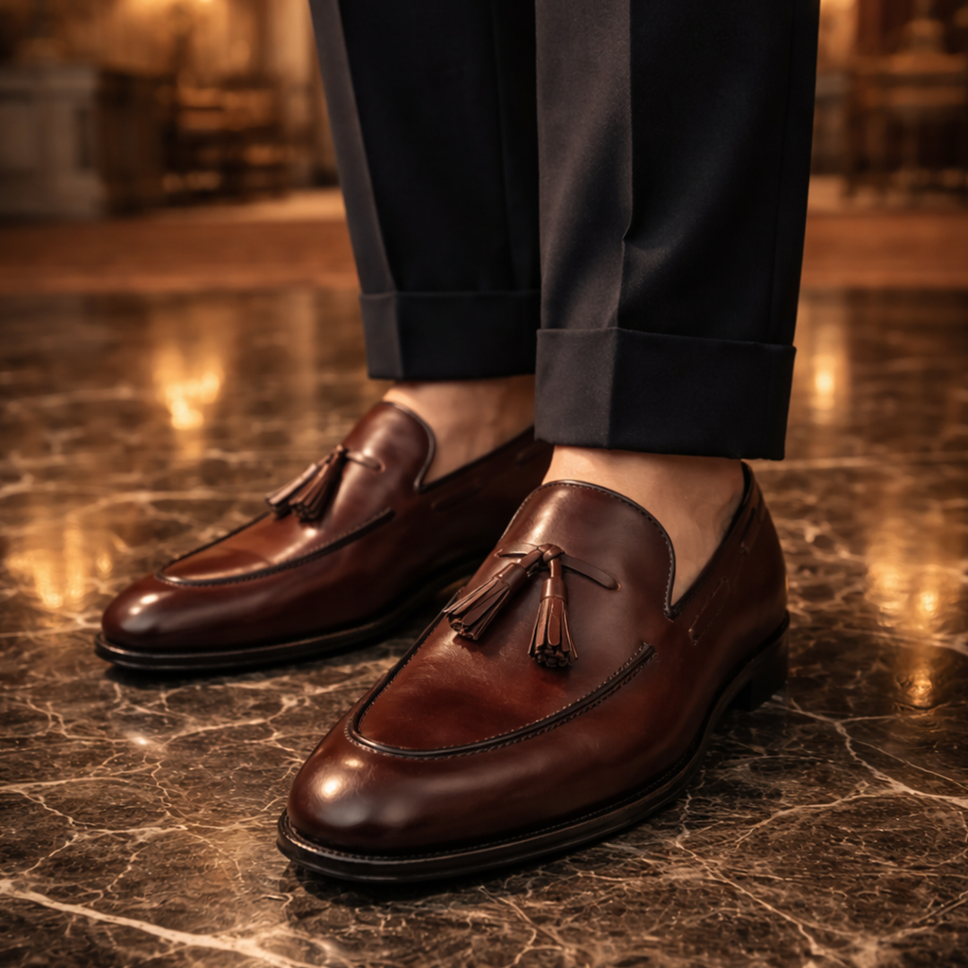 Clássico Tassel Loafer Max -cor artesanal vinho.