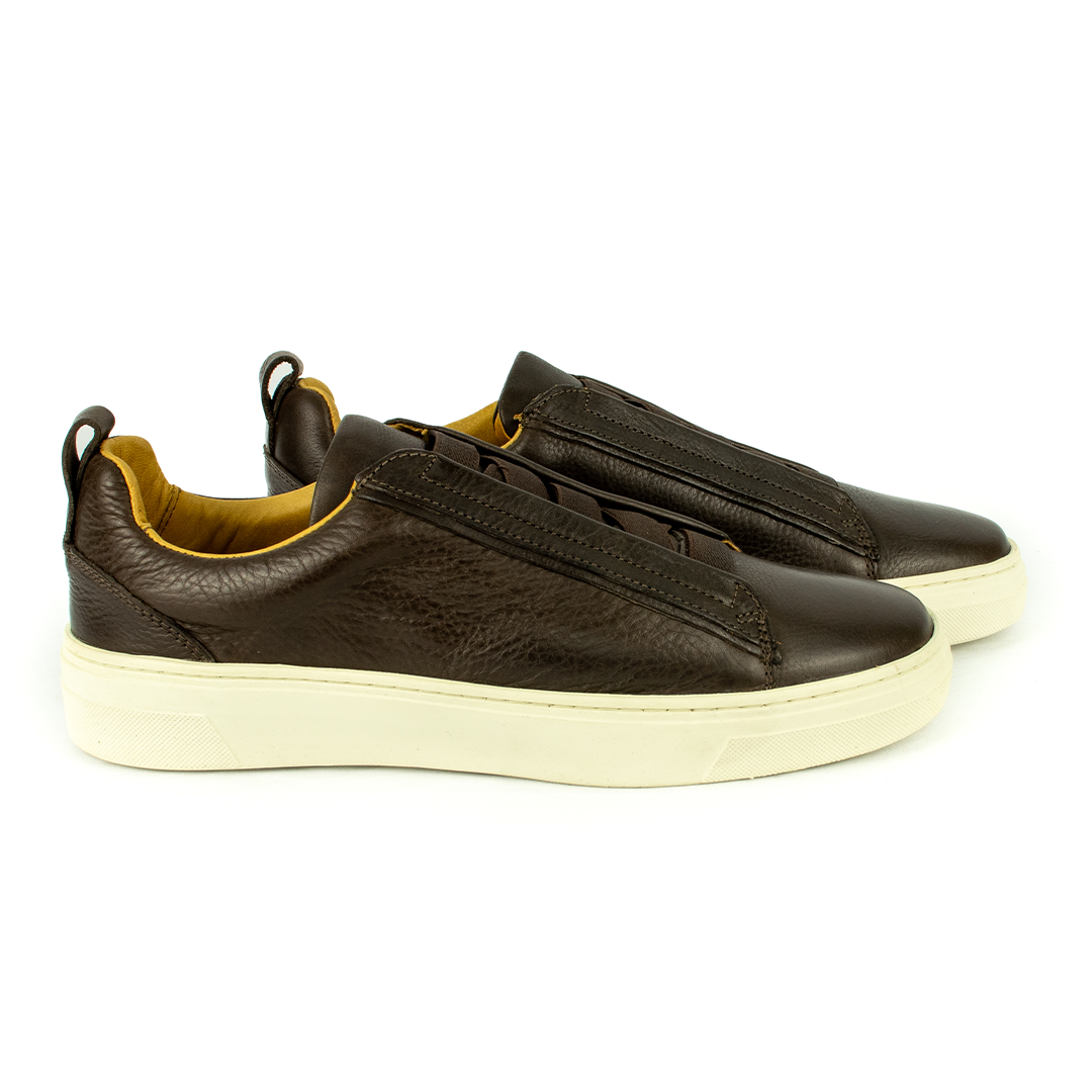 Sapatênis estilo italiano em couro Floater - cor Marrom Café