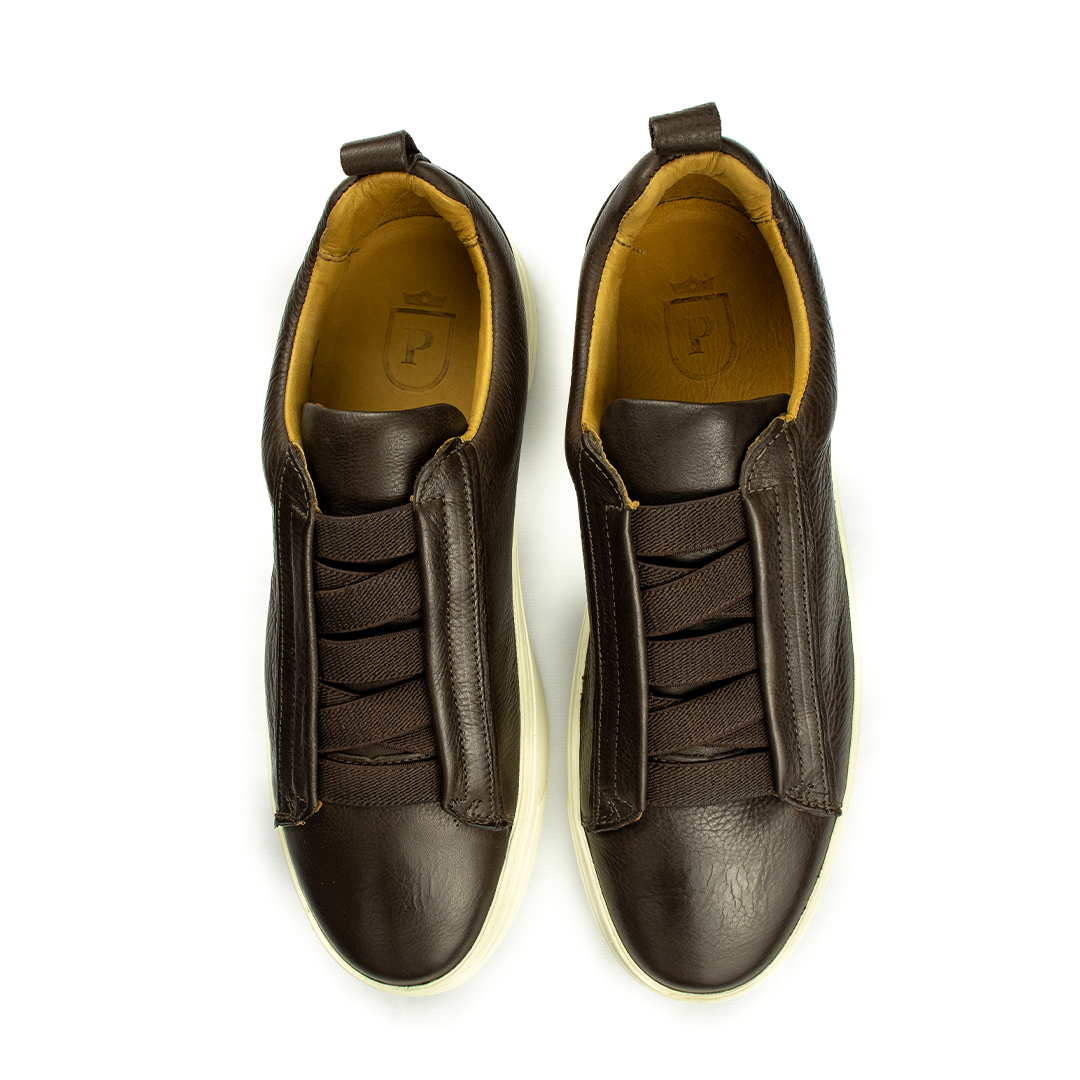 Sapatênis estilo italiano em couro Floater - cor Marrom Café