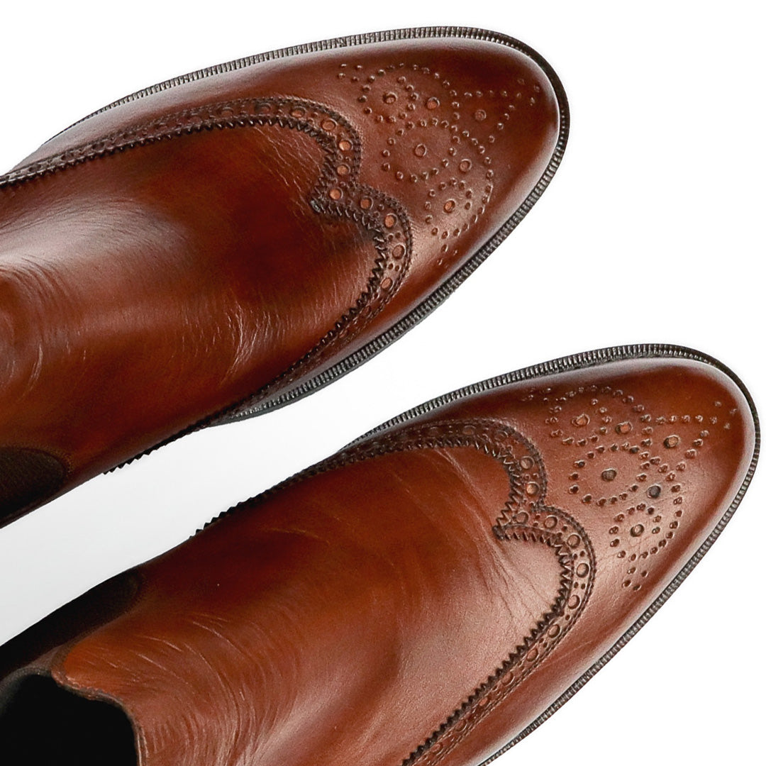 Botina Chelsea Brogue Wingtip John - Solado duplo cor Mogno