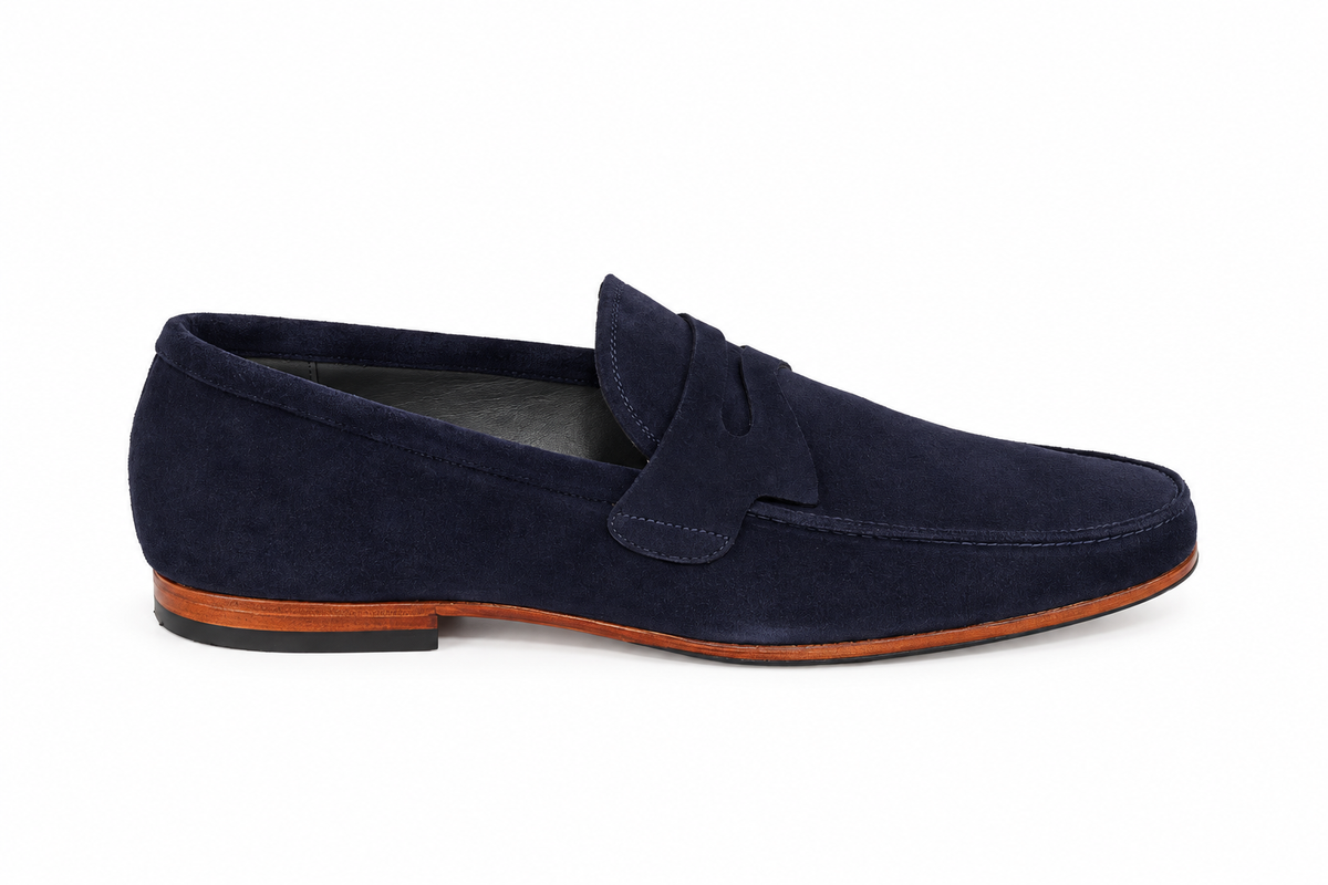 Mocassim Milão em camurça suede - cor Azul Índigo