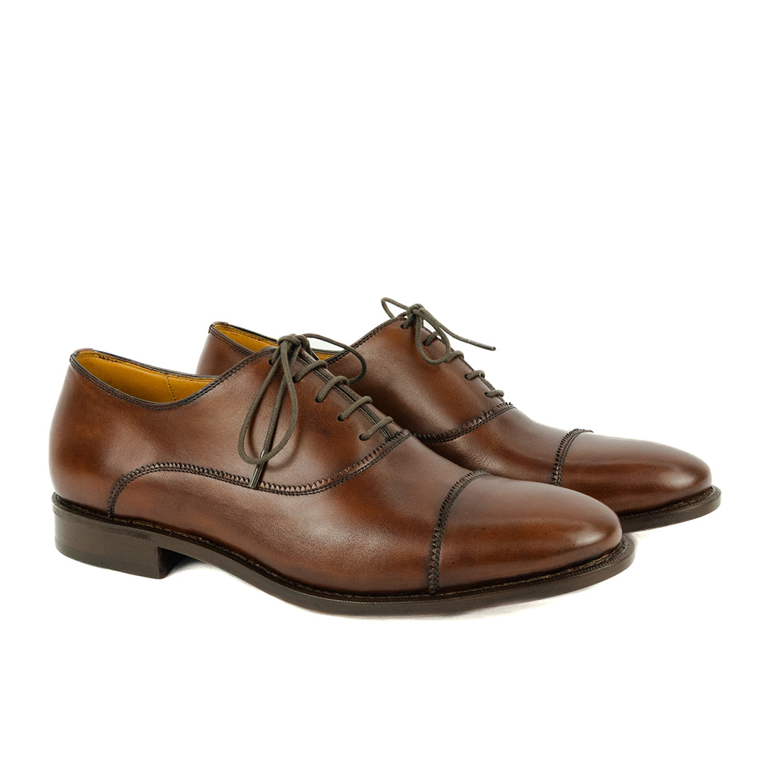 Oxford Cap Toe Parker Solado Duplo cor artesanal chocolate