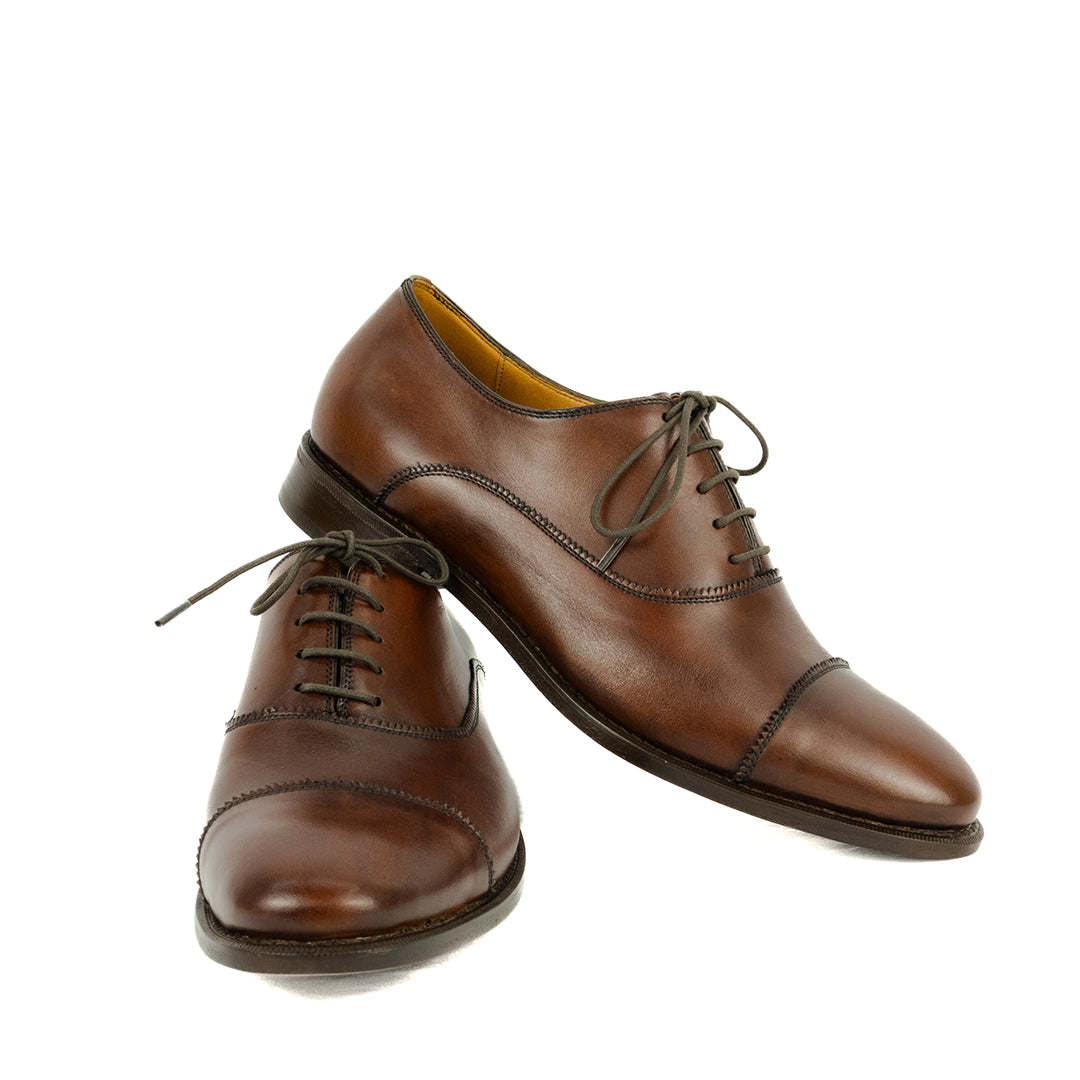 Oxford Cap Toe Parker Solado Duplo cor artesanal chocolate