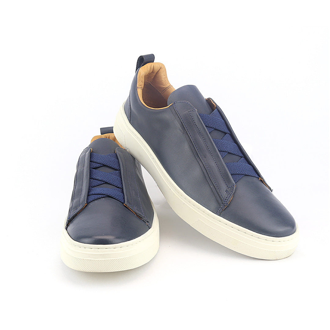 ÚLTIMOS PARES Sapatênis estilo Italiano em couro cor Azul Marinho