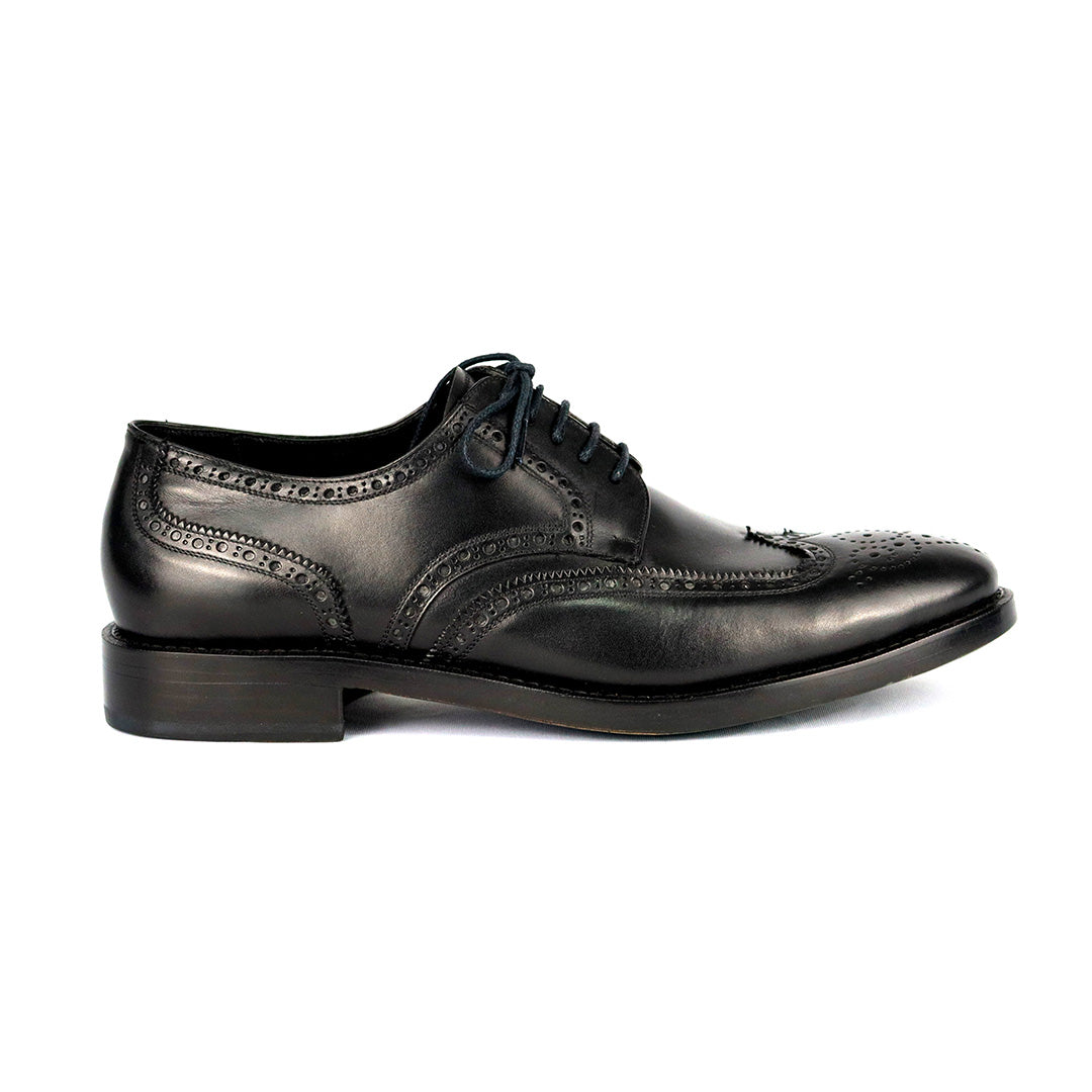 Derby Brogue Solado Duplo - Wellington Cromo Alemão cor Preto