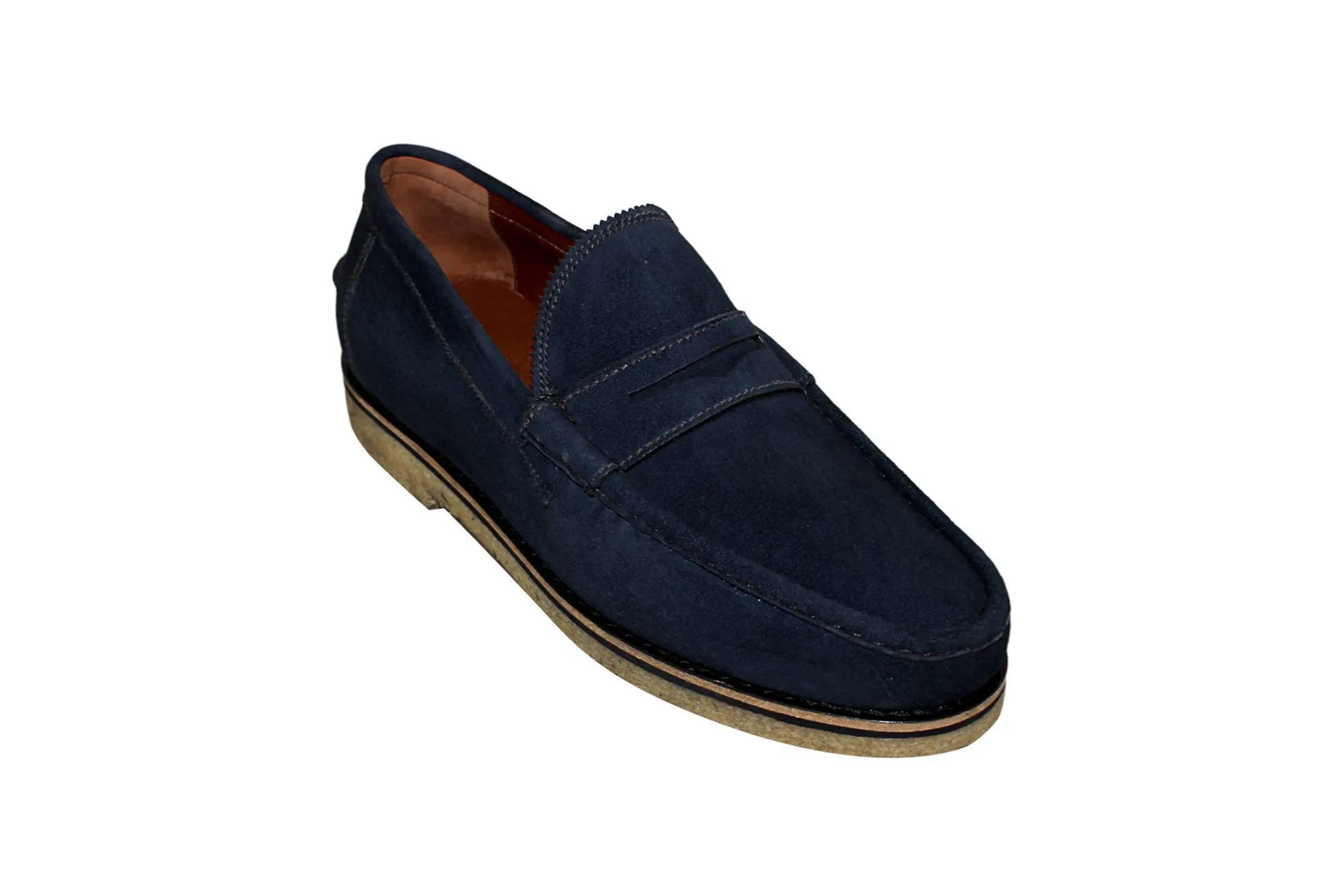 Mocassim Clássico- Athos Solado de Crepe Camurça cor Azul