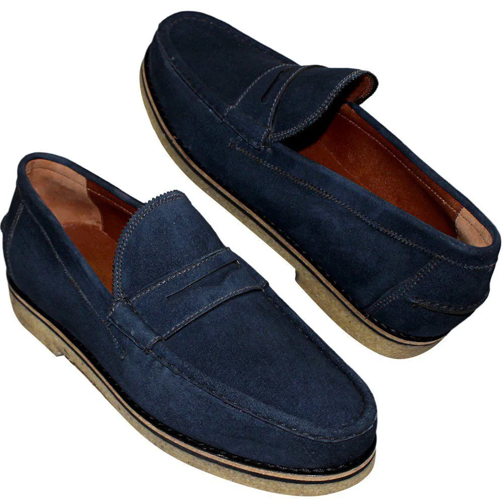 Mocassim Clássico- Athos Solado de Crepe Camurça cor Azul