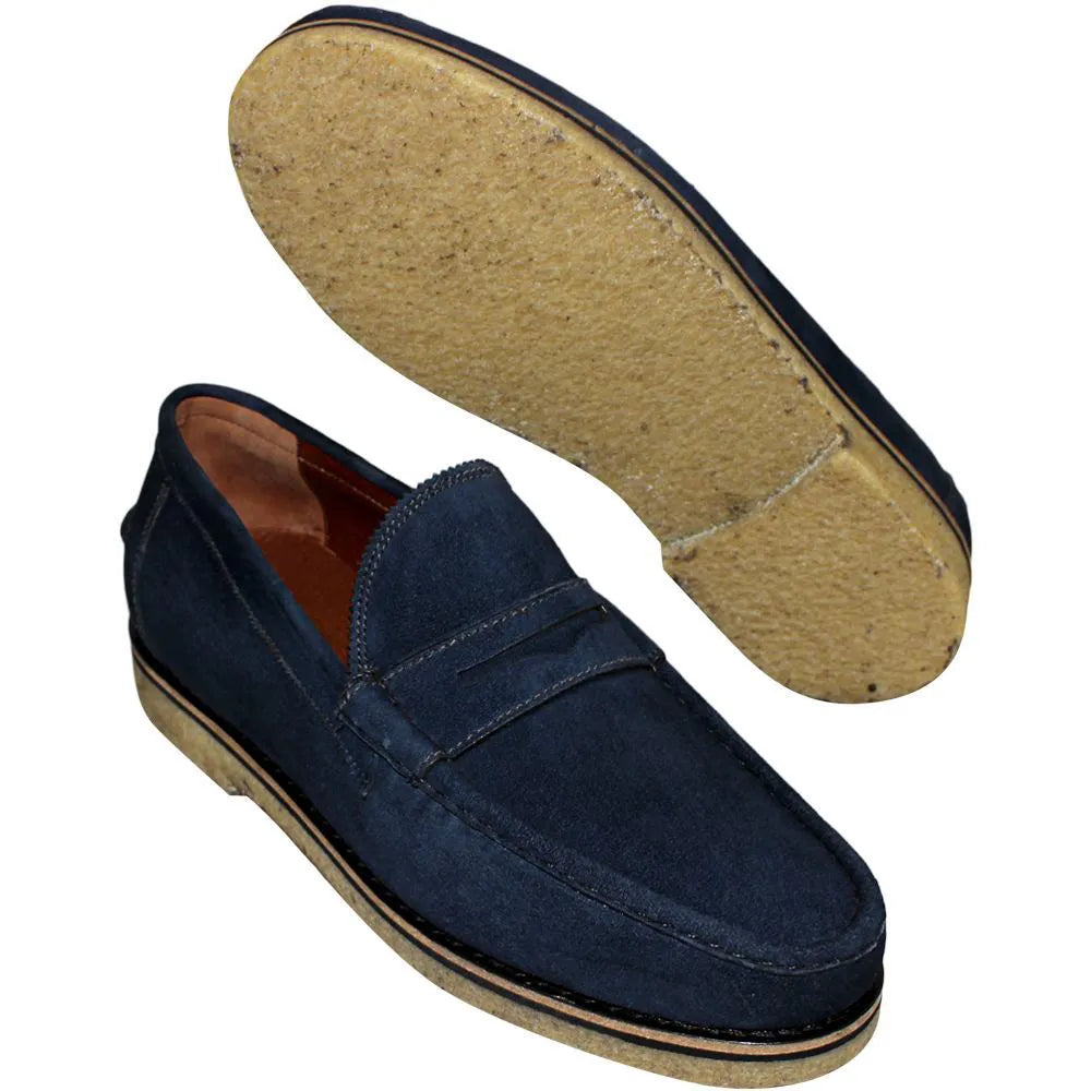Mocassim Clássico- Athos Solado de Crepe Camurça cor Azul