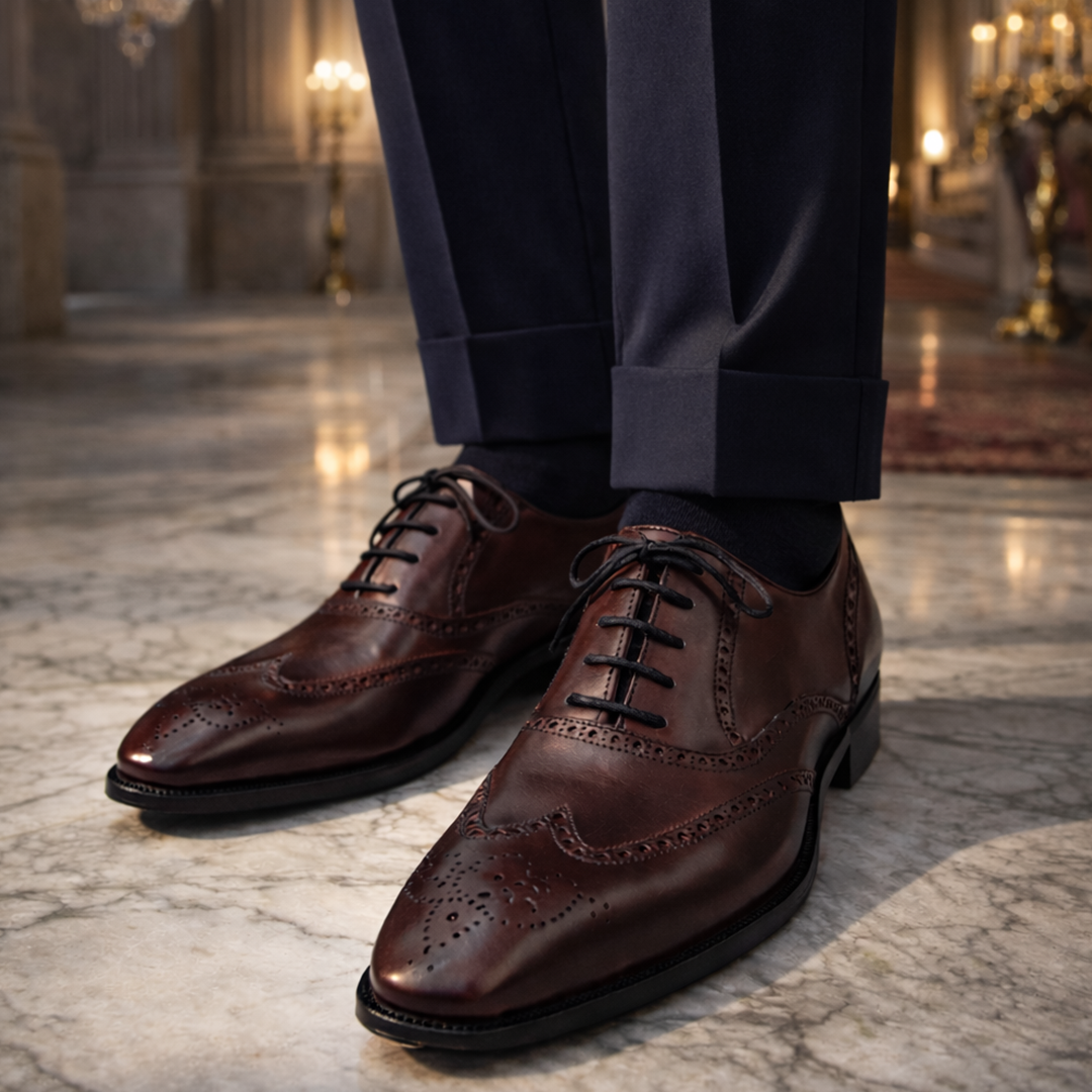 Oxford Full Brogue Charles cor artesanal vinho