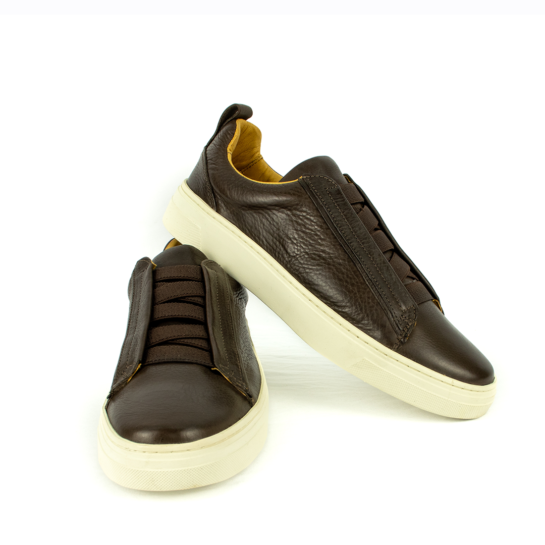 Sapatênis estilo italiano em couro Floater - cor Marrom Café