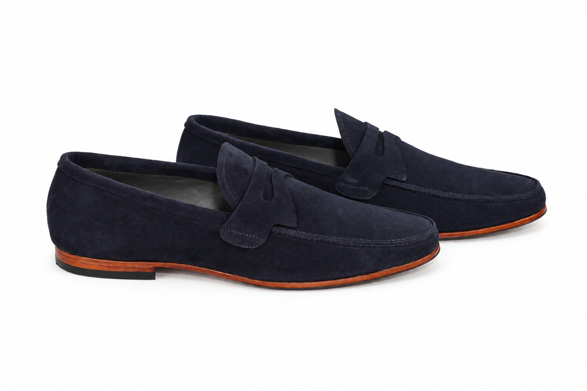 Mocassim Milão em camurça suede - cor Azul Índigo