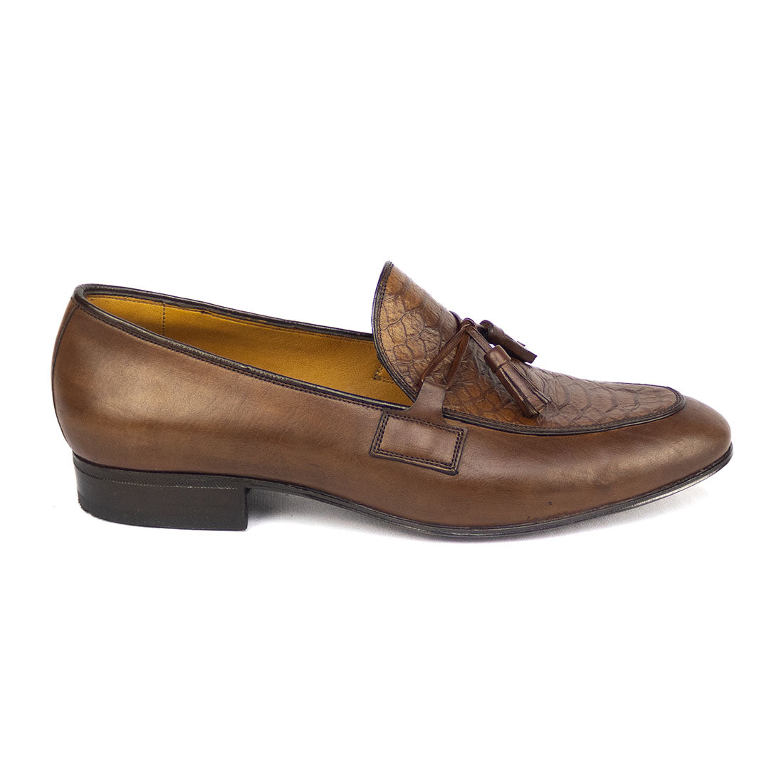 Tassel Loafer França com detalhe em estampa de couro exótico