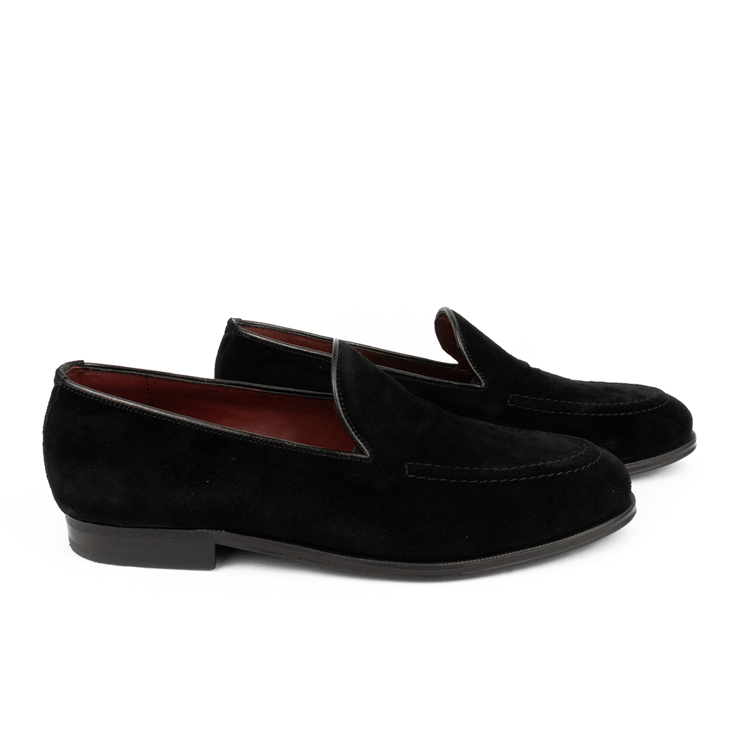 Black Suede Tuxedo Slippers