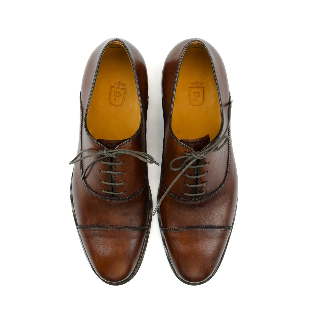 Oxford Cap Toe Parker Solado Duplo cor artesanal chocolate